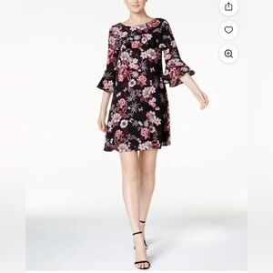 Jessica Howard Women’s Black Maroon Floral Sheath Dress Size 6 Lined Above Knee